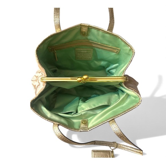 Coach Poppy Kisslock Metallic Gold Tote Graffiti Print - Picture 4 of 10